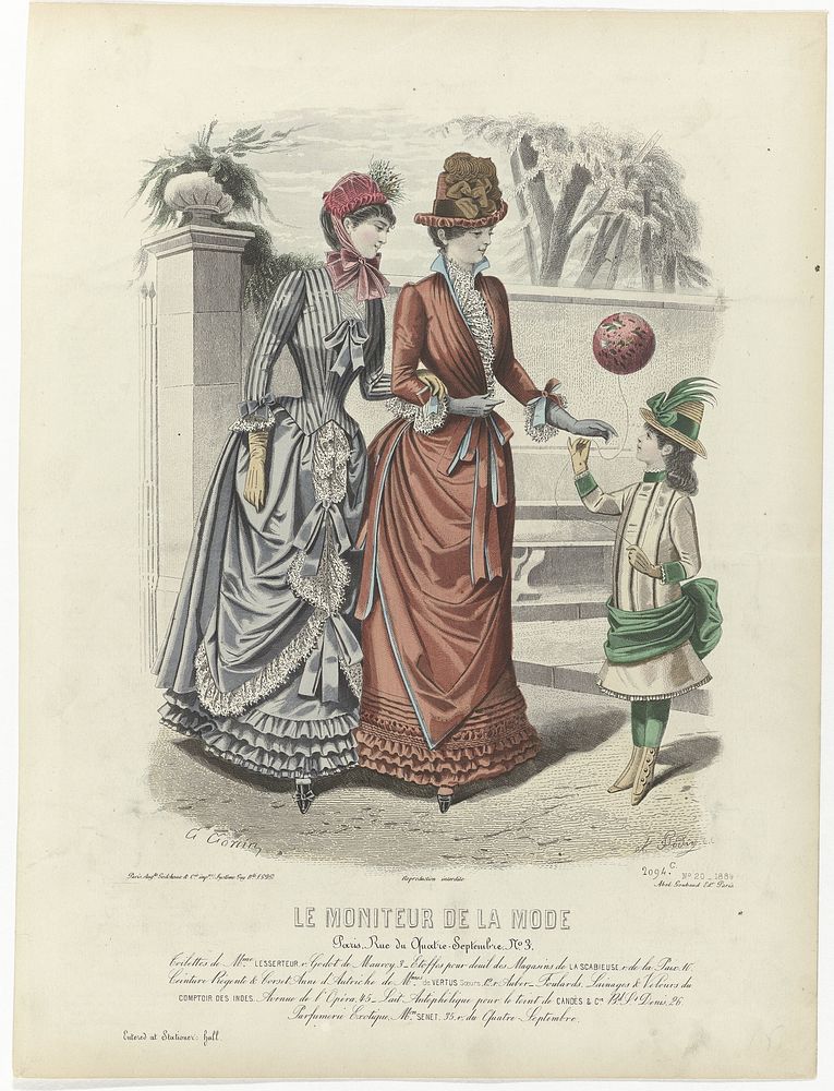 Le Moniteur de la Mode, 1884, No. 2094c, No. 20 : Toilettes de Mme Lesserteur (...) (1884) by A Bodin, Guido Gonin, Abel…