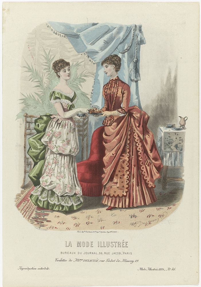 La Mode Illustrée, 1884, No. 46 : Toilettes de Mme Delaunay (...) (1884) by J Bonnard, Isabelle Toudouze Desgrange and…