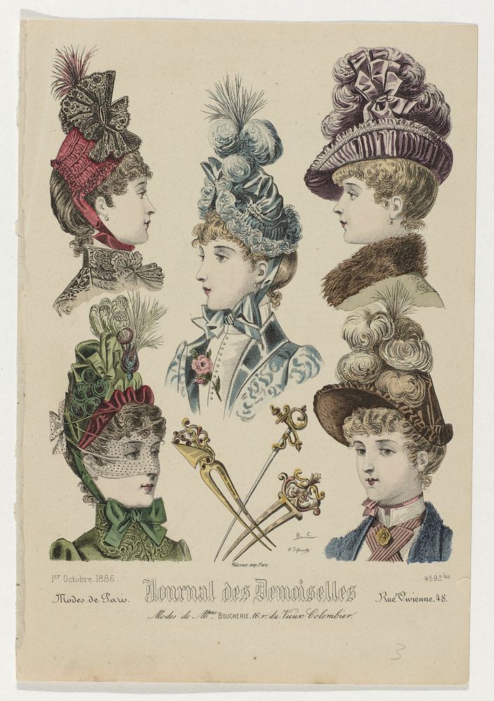Journal des Demoiselles, 1 octobre 1886, No. 4592 bis : Modes de Mme Boucheri (...) (1886) by P Deferneville, Monogrammist…