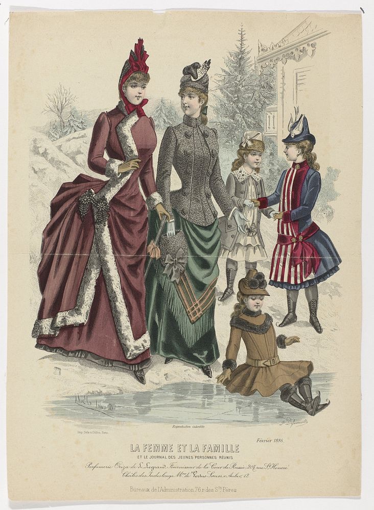 La Femme et la Famille et Le Journal des Jeunes Personnes Réunis, Février 1886 : Parfumerie Oriz (...) (1886) by P…