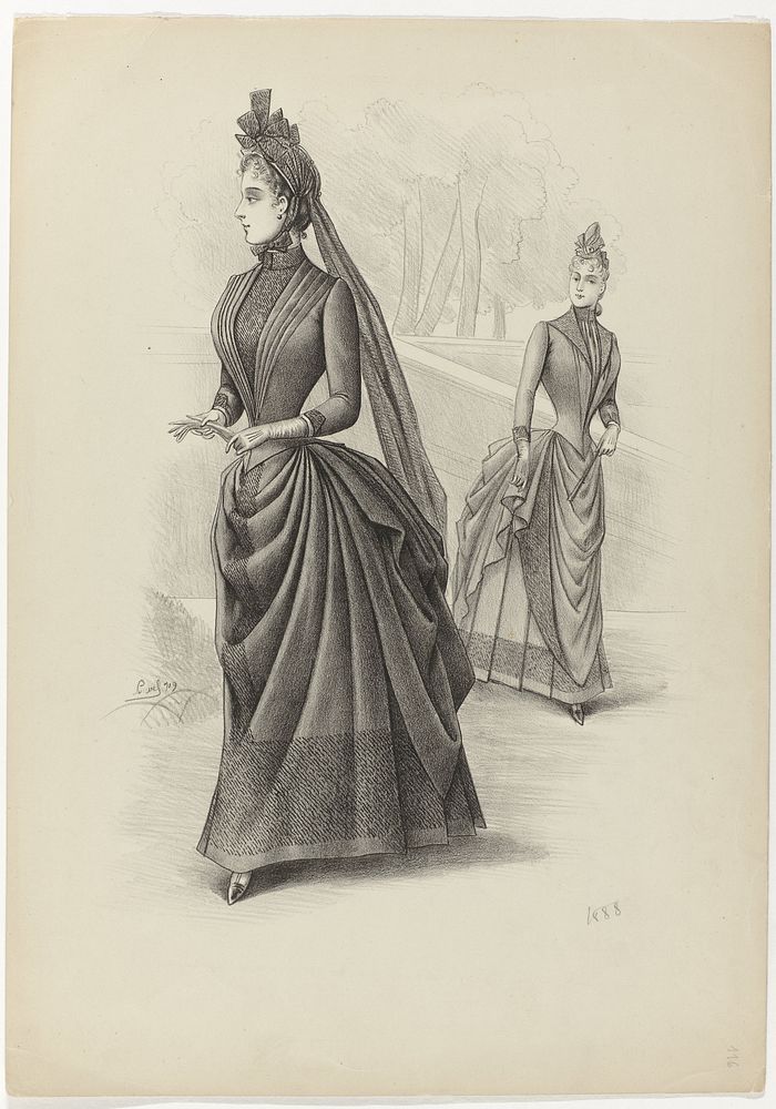 Twee dames wandelend, 1888, No. 719 (1888) by Louvel