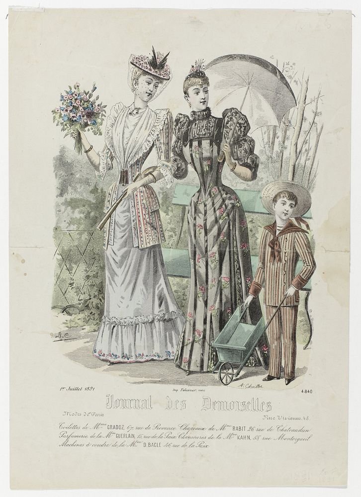 Journal des Demoiselles, 1 Juillet 1891, Nr. 4840 : Toilettes de Mme Gradoz (...) (1891) by A Chaillot, Monogrammist BC and…