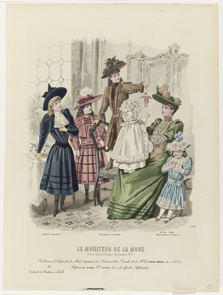 Le Moniteur de la Mode, 1891, Nr. 2744, No. 48 : Costumes d'Enfants (...) (1891) by A Portier, Jules David 1808 1892, Abel…