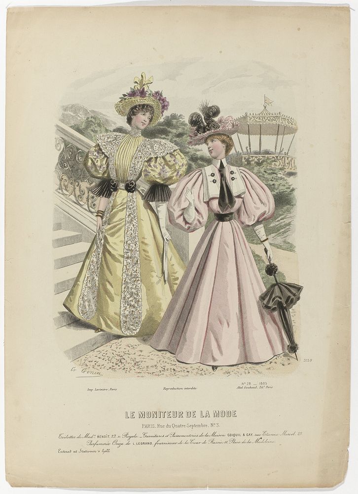 Le Moniteur de la Mode, 1895, Nr. 3159, No. 28: Toilettes de Mad.e Benoit (...) (1895) by Guido Gonin, anonymous, Larivière…