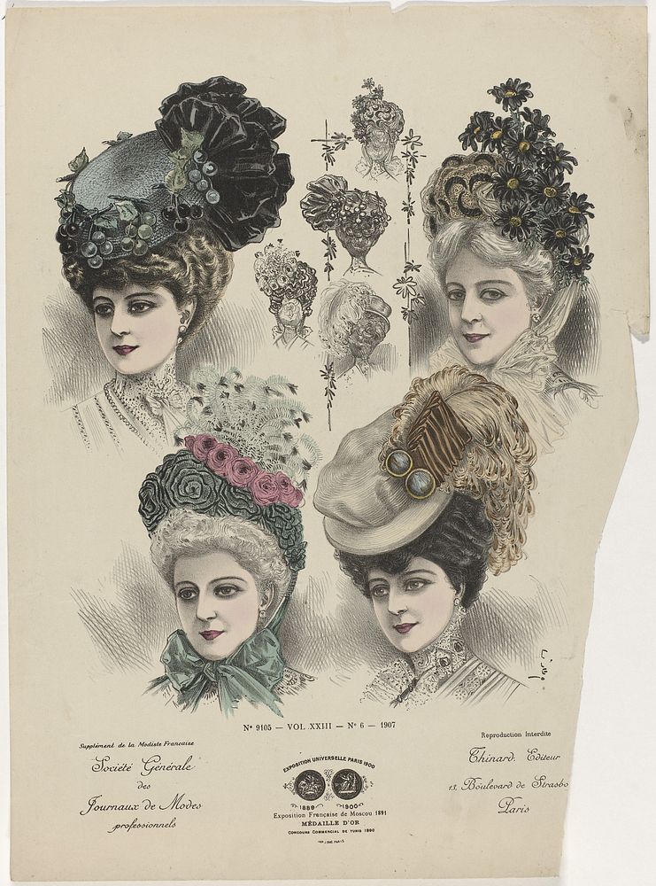 Supplément de la Modiste Française, Société Générale des Journaux de Modes professionnels 1907, No. 9105, Vol. XXIII, No. 6…