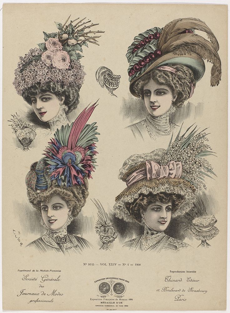 Supplément de la Modiste Française, Société Générale des Journaux de Modes professionnels 1908, No. 9145, Vol. XXIV, No. 4…