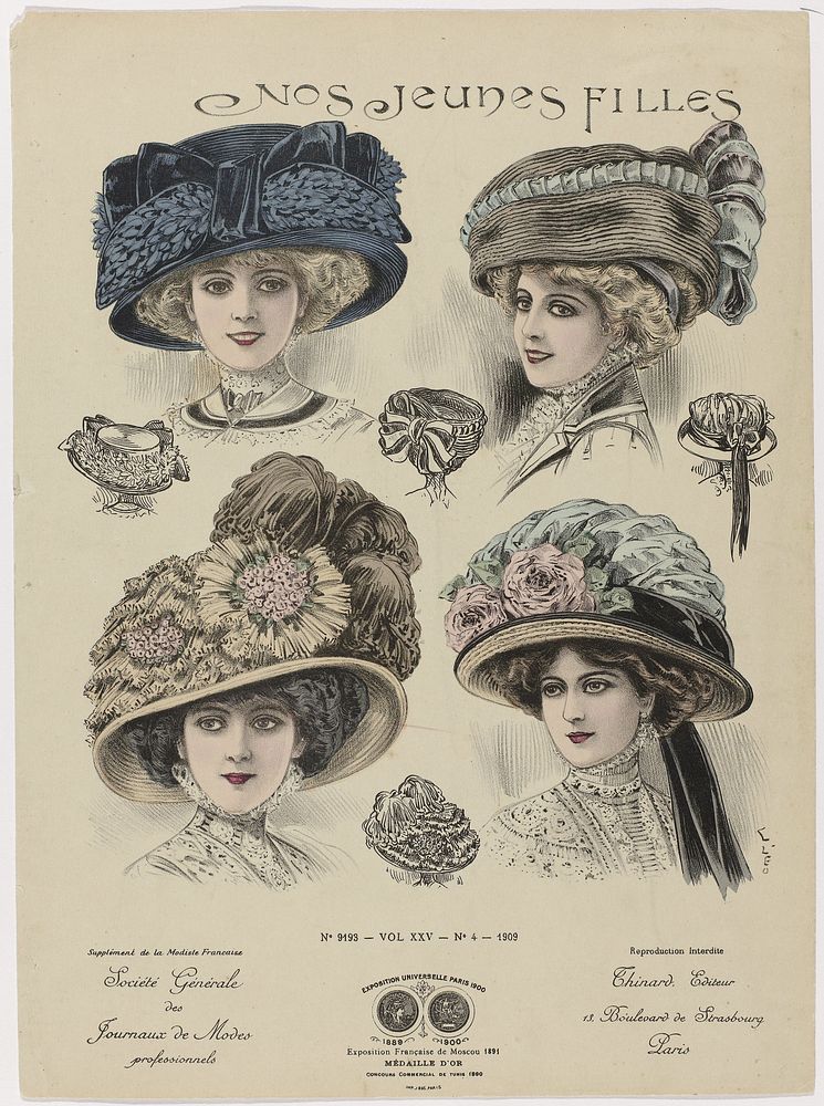Supplément de la Modiste Française, Société Générale des Journaux de Modes professionnels, 1909, No. 9193, Vol. XXV, No. 4 :…