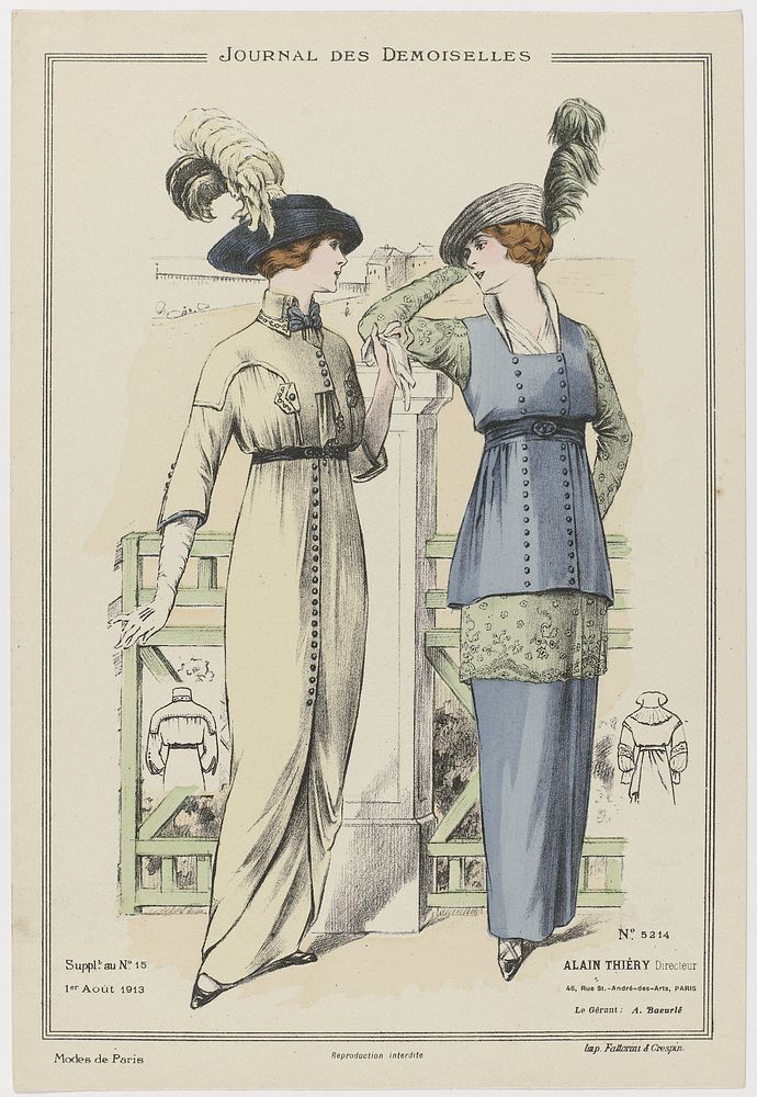 Journal des Demoiselles, Supplememt au No. 15, 1 Août 1913, No. 5214 : Modes de Paris (1913) by anonymous, Alain Thiéry, A…