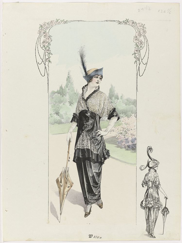 Dame in een zwarte strompeljapon met kant, W 370a (c. 1913) by anonymous