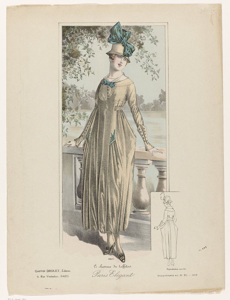 Paris Elegant, 1917, Supplément au No. 90, Nr. 5627, Pl. 492: Le charme du taffetas (...) (1917) by anonymous and Gaston…