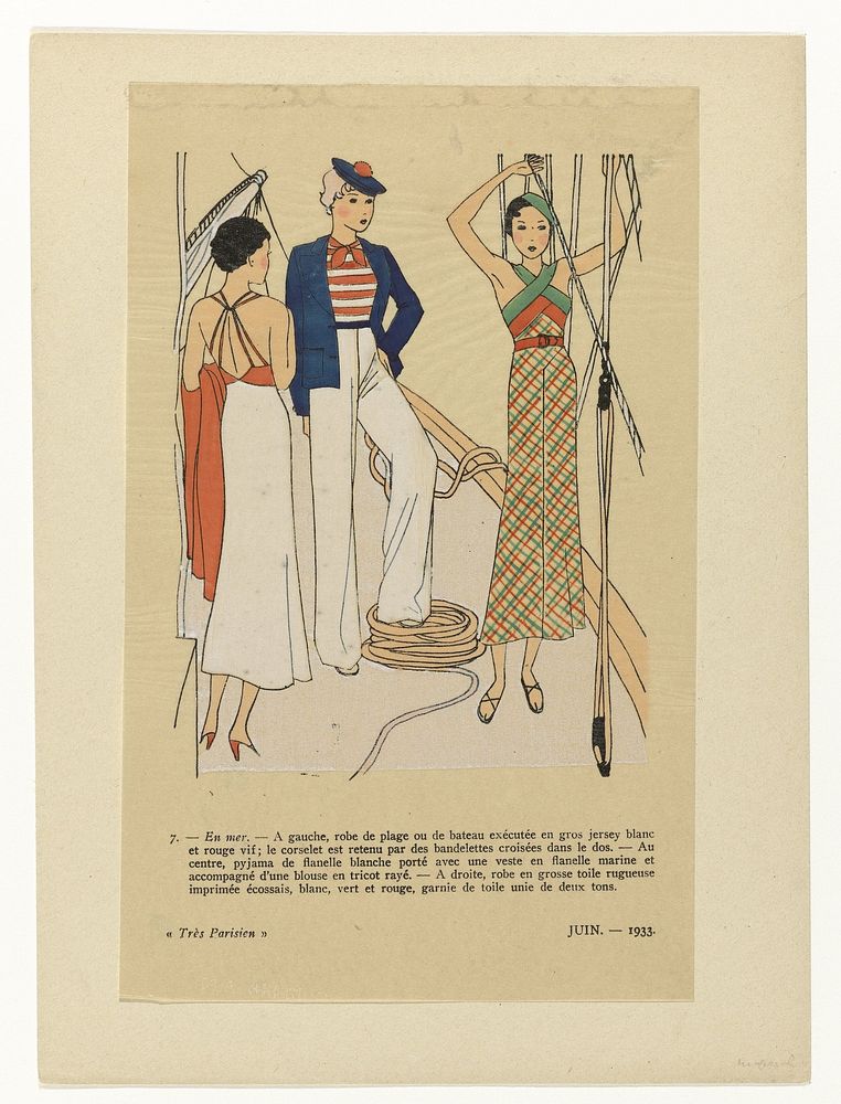 Très Parisien, Juin 1933, No. 7 : En mer.- A gauche, robe de plag (...) (1933) by anonymous and G P Joumard