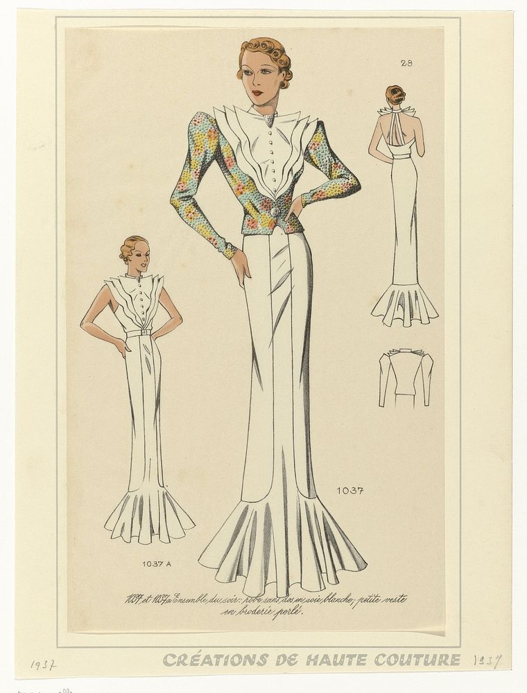Créations de Haute Couture, No. 28, No. 1037, 1037A : Ensemble du soir (...) (1937) by anonymous