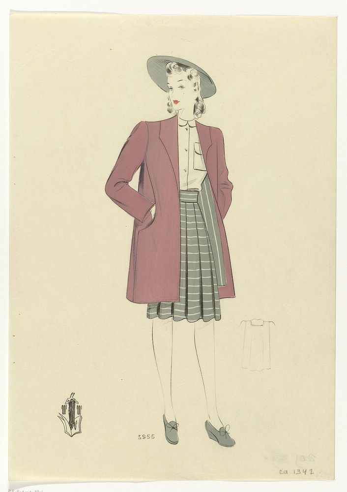 Vrouw met roze mantel, ca. 1942, No. 3955 (c. 1942) by anonymous