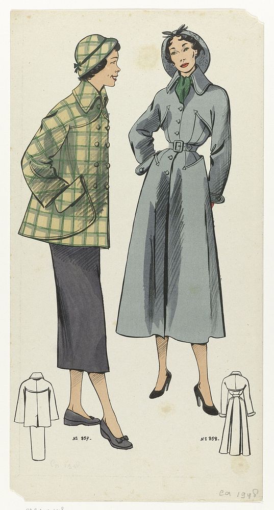 Mantelpak en lange grijze jas met capuchon, ca. 1948, No. 857 en No. 858 (c. 1948) by anonymous