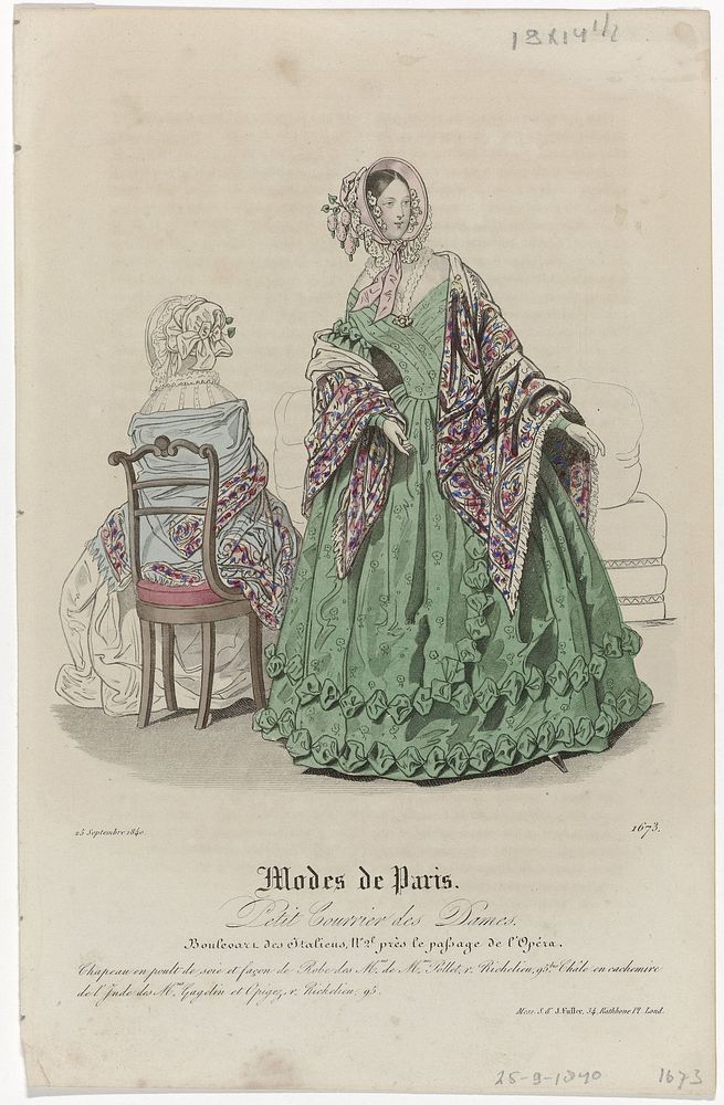 Petit Courrier des Dames, 25 septembre 1840, No. 1673 : Chapeau en poult de soi (...) (1840) by anonymous, Dupré uitgever…