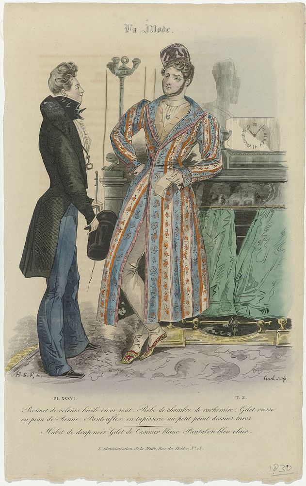 La Mode, 1830, Pl. 36, T.2 : Bonnet de velours brodé en or mat (...) (1830) by Trueb and Henri Gérard Fontallard