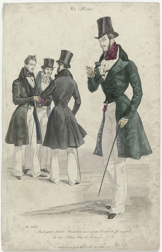 La Mode, 1830, Pl. 46, T.3 : Redingote-habit Pantalon (...) (1830) by Trueb and Paul Gavarni