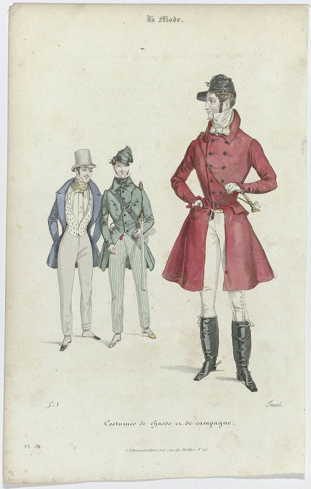 La Mode, 1830, Pl. 74 : Costumes de chass (...) (1830) by Trueb and Paul Gavarni