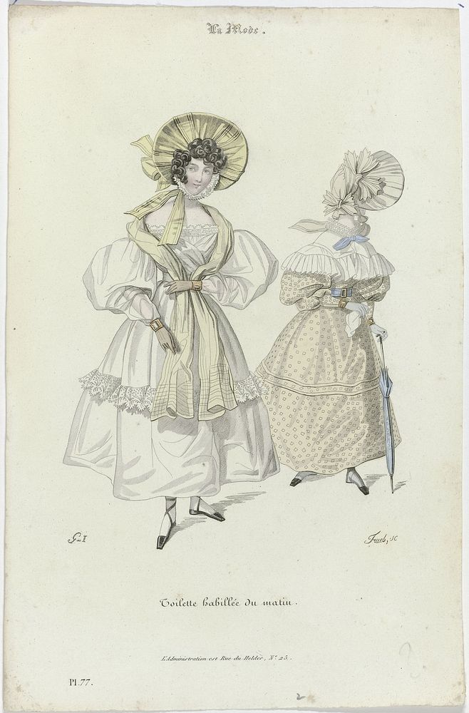 La Mode, 1830, Pl. 77 : Toilette habillée du matin (1830) by Trueb and Paul Gavarni