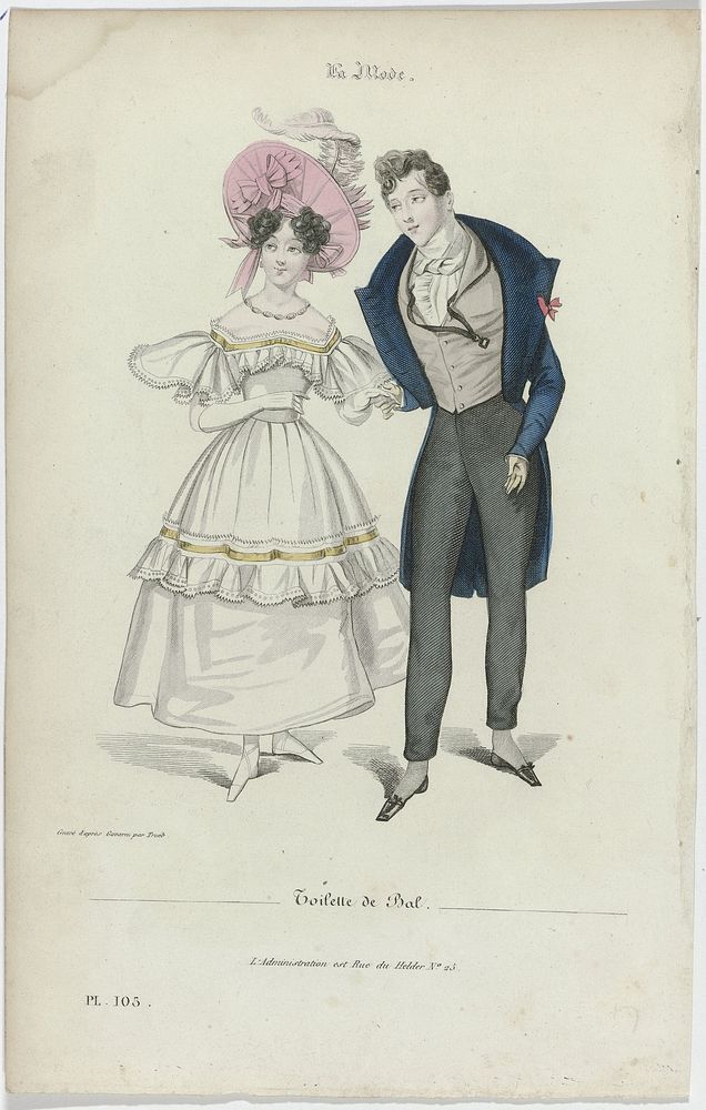 La Mode, 1830, Pl. 105 : Toilette de Bal (1830) by Trueb and Paul Gavarni