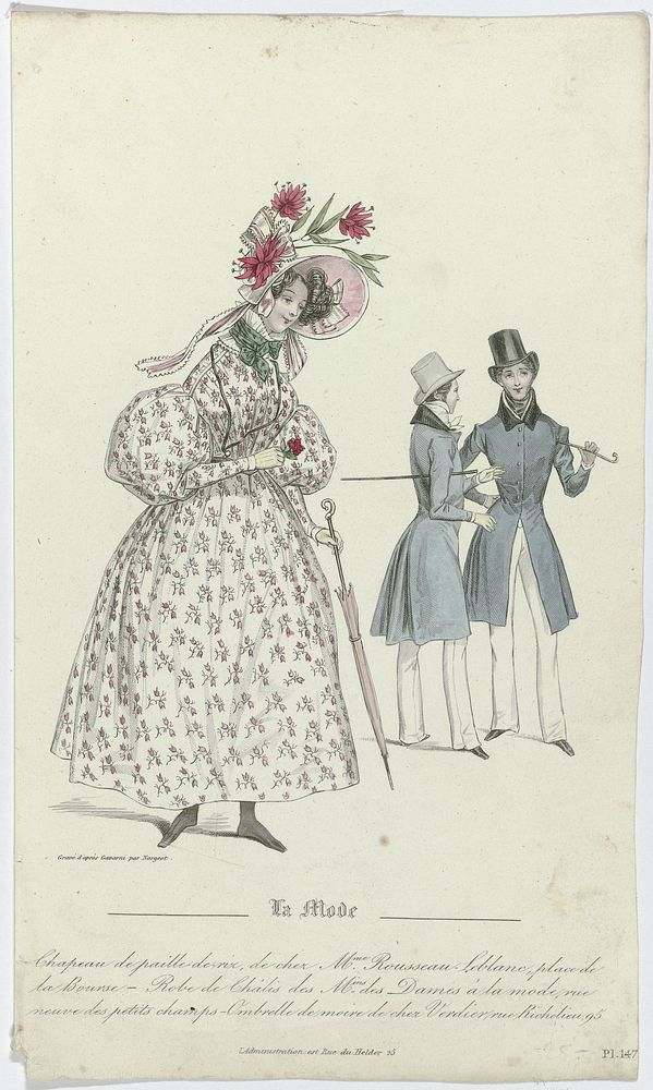 La Mode, 1831, Pl. 147, T.2 : Chapeau de paille-de-riz (...) (1831) by Jean Denis Nargeot, Paul Gavarni, Alfred Xavier du…