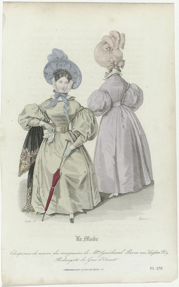 La Mode, 1831, Pl. 178, T.3 : Chapeaux de moire des magasins (...) (1831) by August Delvaux, Louis Marie Lanté, Alfred…