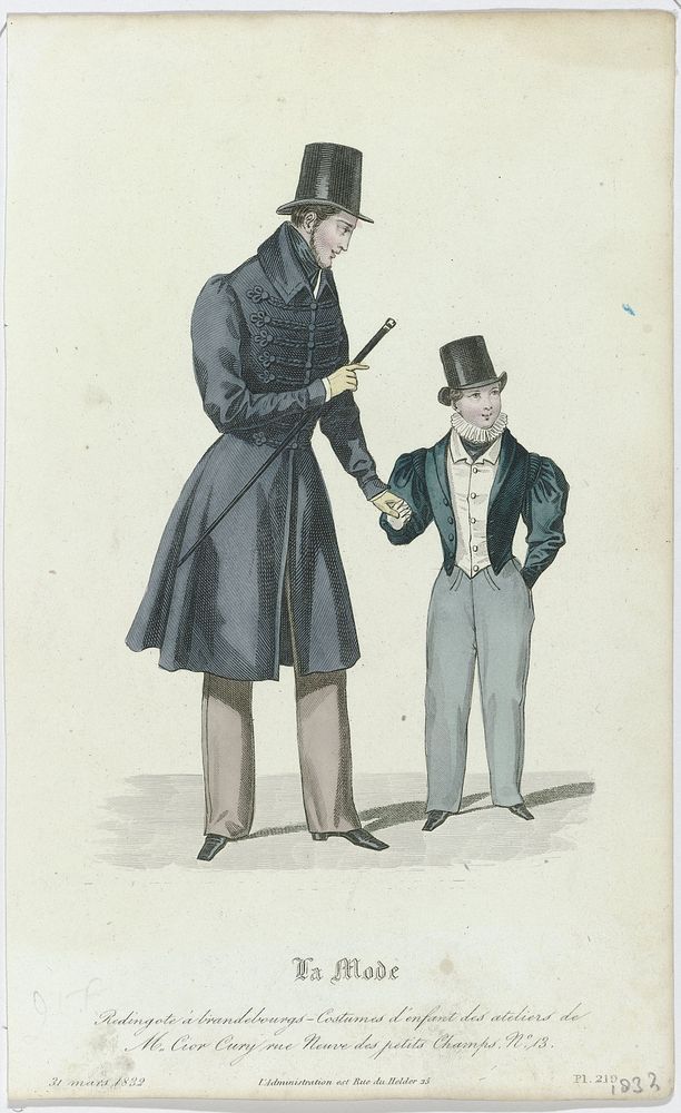 La Mode, 31 mars 1832, Pl. 219 : Redingote à brandebourgs-Costumes (...) (1832) by anonymous, Louis Marie Lanté, Jean Denis…