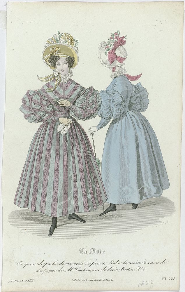 La Mode, 1832, Pl. 228, T.2 : Chapeau de paille de riz (...) (1832) by August Delvaux, Louis Marie Lanté, Alfred Xavier du…
