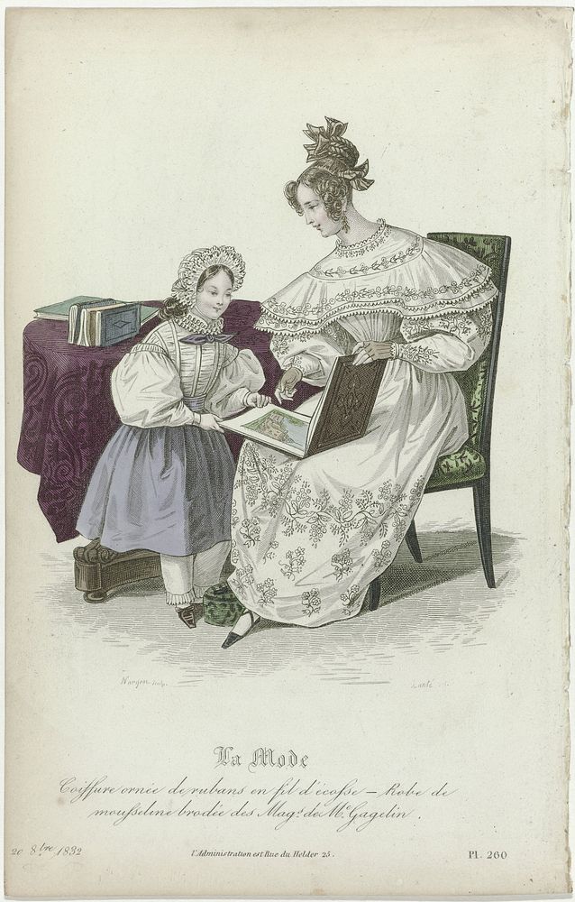 La Mode, 20 octobre 1832, Pl. 260 : Coiffure ornée de rubans (...) (1832) by Jean Denis Nargeot, Louis Marie Lanté, Alfred…