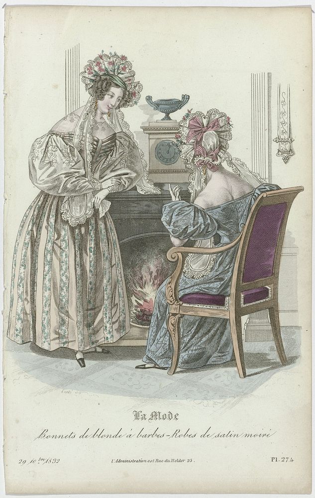 La Mode, 29 décembre 1832, Pl. 274 : Bonnets de blond (...) (1832) by Georges Jacques Gatine, Louis Marie Lanté, Alfred…