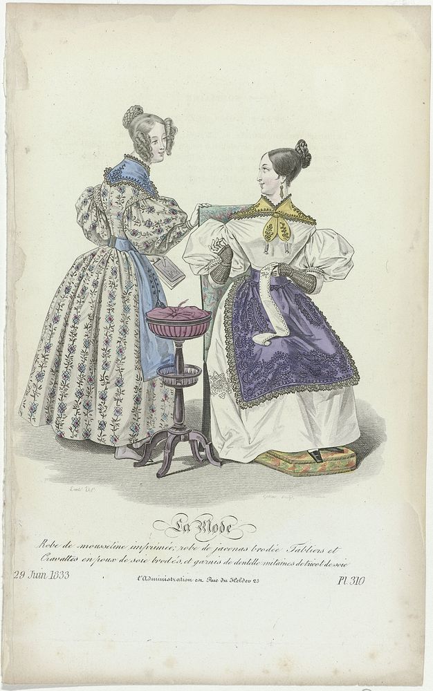 La Mode, 29 juin 1833, Pl. 310 : Robe de mousseline imprimé (...) (1833) by Georges Jacques Gatine, Louis Marie Lanté…
