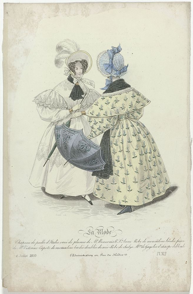La Mode, 6 juillet 1833, Pl. 312 : Chapeau de paille d'Itali (...) (1833) by Jean Denis Nargeot, Louis Marie Lanté, Alfred…