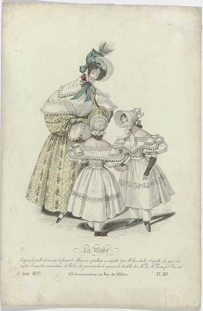 La Mode, 3 août 1833, Pl. 318 : Chapeau de paille de riz (...) (1833) by anonymous, Alfred Xavier du Fougerais and Th Muret