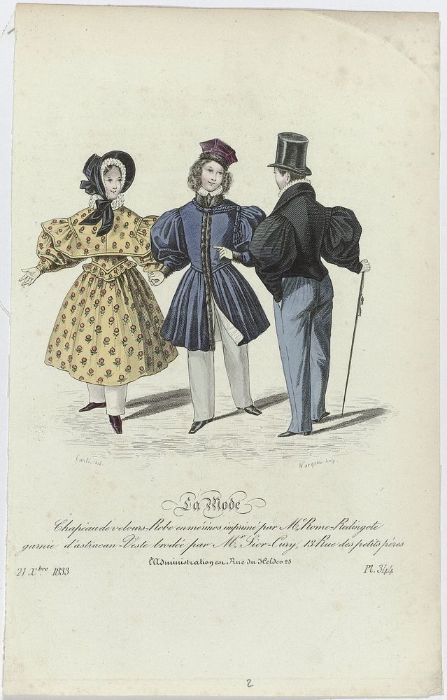 La Mode, 21 décembre 1833, Pl. 344 : Chapeau de velours-Rob (...) (1833) by Jean Denis Nargeot, Louis Marie Lanté, Alfred…