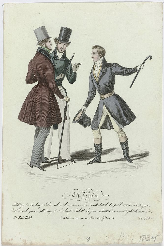 La Mode, 31 mai 1834, Pl. 376: Rédingote de drap (...) (1835) by Jean Denis Nargeot, Louis Marie Lanté, Alfred Xavier du…