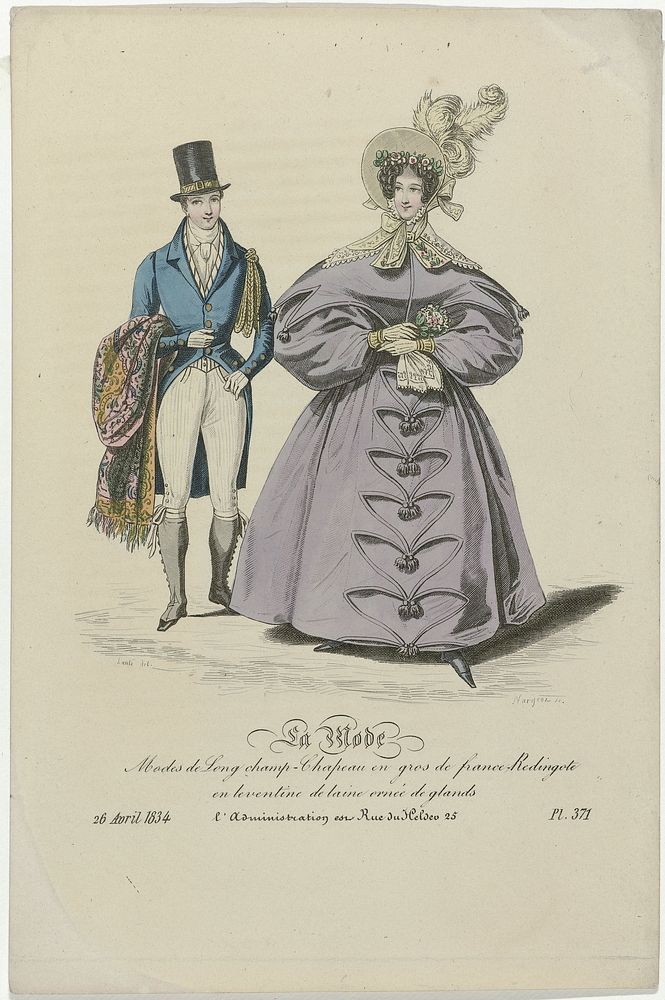 La Mode, 26 avril 1834, Pl. 371 : Modes de Long champ-Chapeau (...) (1834) by Jean Denis Nargeot, Louis Marie Lanté, Alfred…