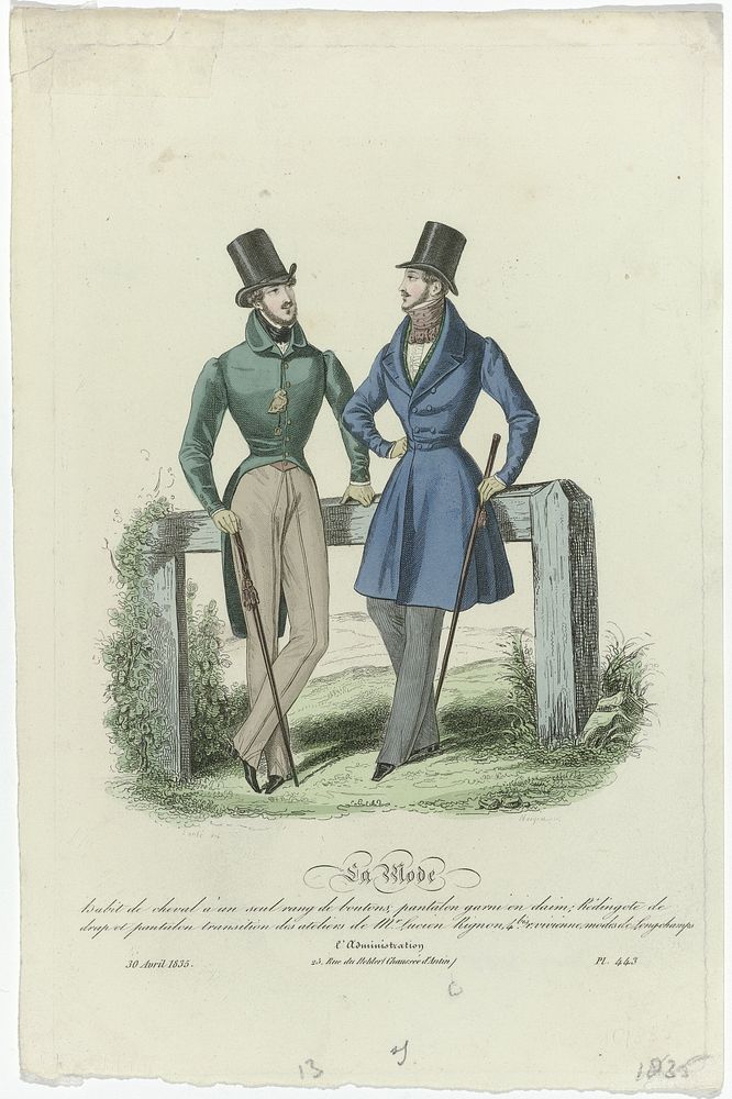 La Mode, 30 avril 1835, Pl. 443 : Habit de cheval à un seul rang (...) (1835) by Jean Denis Nargeot, Louis Marie Lanté…