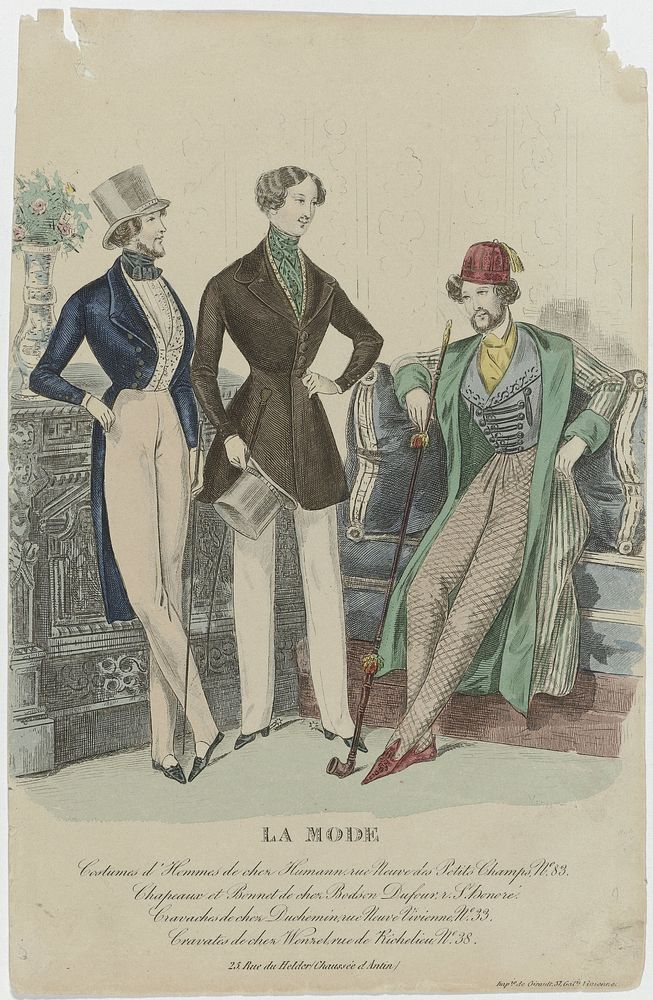 La Mode, ca. 1835 : Costumes d'Hommes (...) (c. 1835) by anonymous, Alfred Xavier du Fougerais, Th Muret and Girault