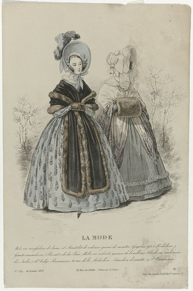 La Mode, 14 janvier 1837, Pl. 539 : Robe en mousseline de lain (...) (1837) by Georges Jacques Gatine, Paul Gavarni, Alfred…