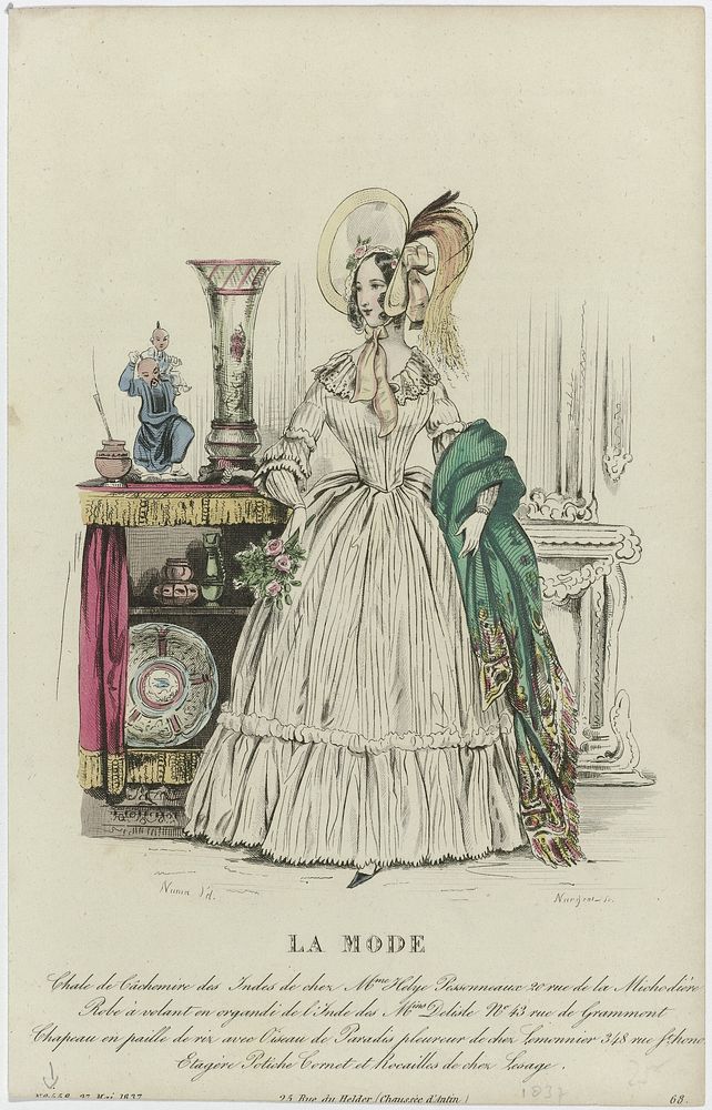 La Mode, 27 mai 1837, Pl. 558, Nr. 68 : Chale de Câchemire des Indes (...) (1837) by Jean Denis Nargeot, Pierre Numa…