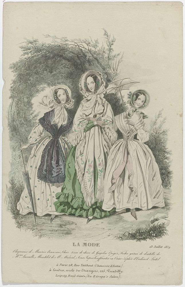 La Mode, 13 juillet 1839 : Chapeaux de Maurice Beauvais (...) (1839) by anonymous, Alfred Xavier du Fougerais and Th Muret