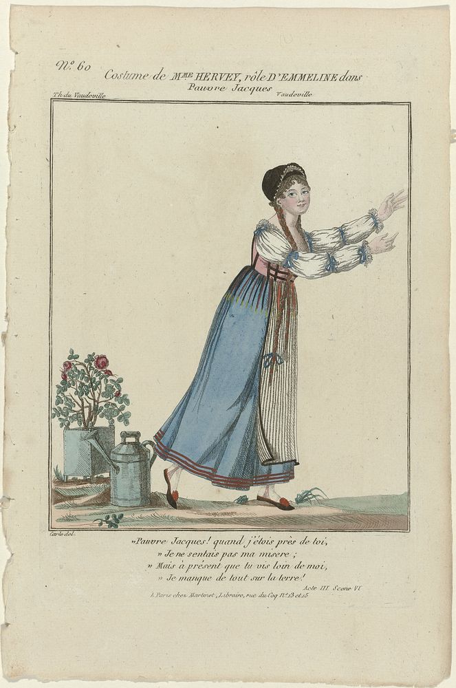 Petite Galerie Dramatique, 1796-1843, No. 60: Costume de Mme Hervey (...). (1796 - 1843) by anonymous, Carle Vernet and…