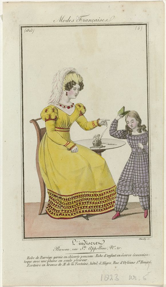 L'Indiscret, 1823, No 5, Modes Françaises: Robe de Barrèg (...) (1823) by Chazal j