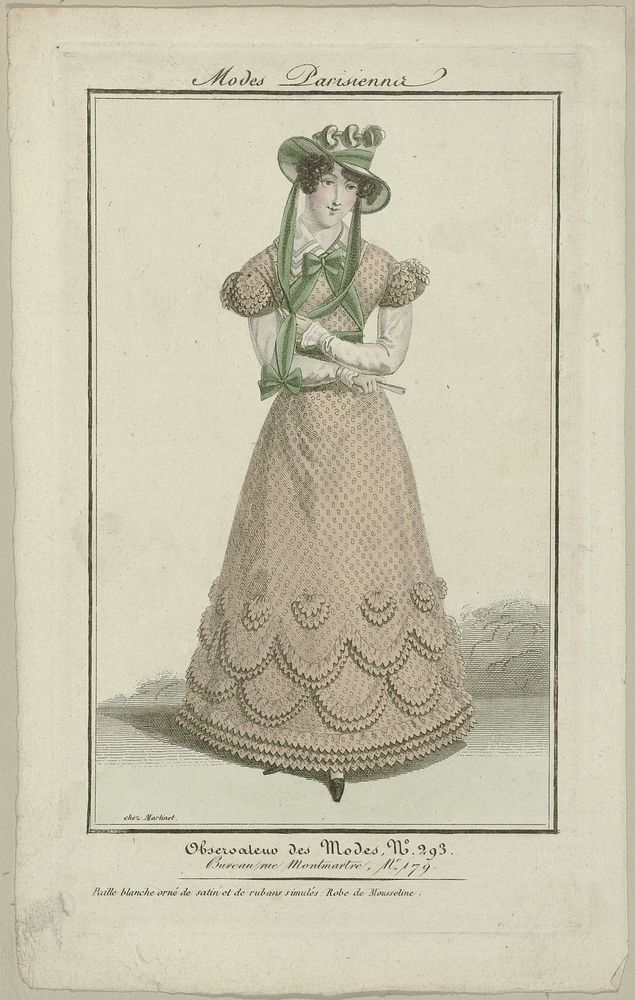Observateur des Modes, 1822, No. 293 : Modes Parisiennes : Paille blanche orné (...) (1822) by Aaron Martinet