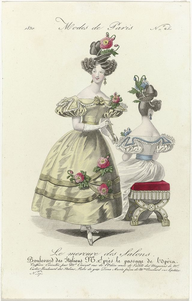 Le Mercure des Salons, Modes de Paris, 1830, No. 25 : Coiffure Executée par Mr Croizat (...) (1830) by anonymous