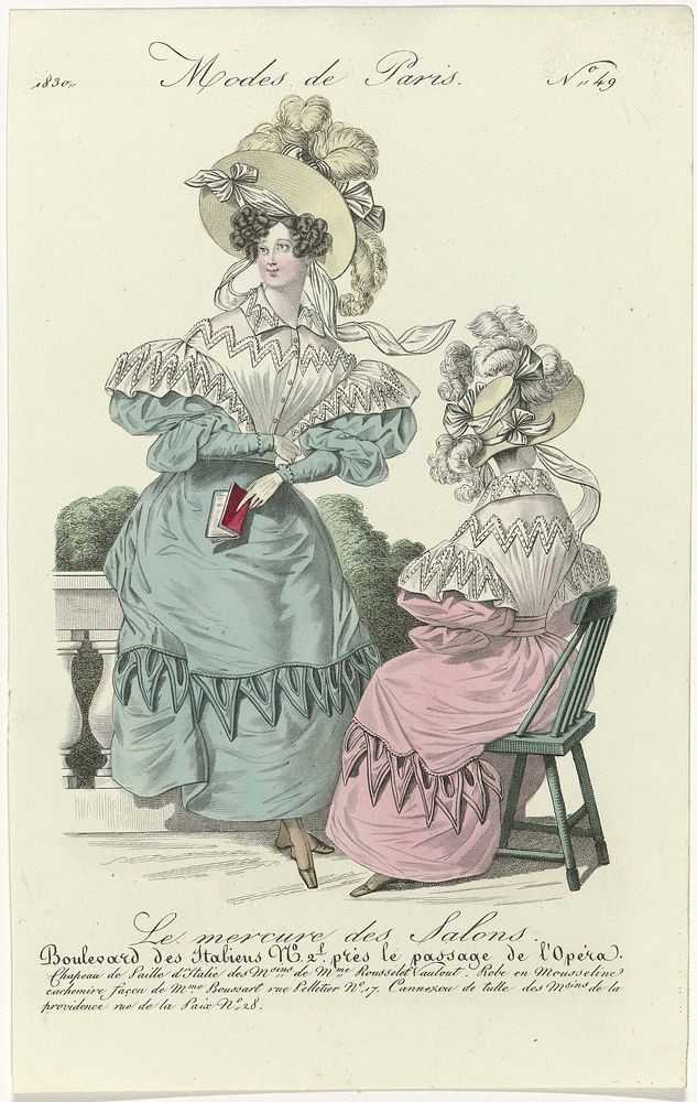 Le Mercure des Salons, Modes de Paris, 1830, No. 49: Chapeau de paill (...) (1830) by anonymous
