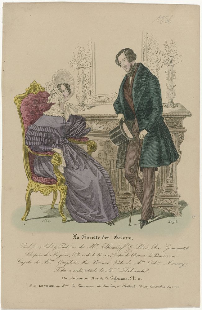 La Gazette des Salons, 1836, No. 93: Pardessus, Habit & Pantalon (...) (1836) by Eugène Mondain and Louis Marie Lanté