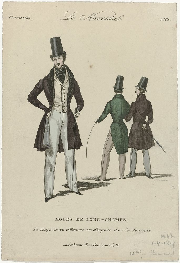 Le Narcisse, 1 avril 1834, No. 62: Modes de Long-Champs (...) (1834) by Benoit and Dobbs and Page