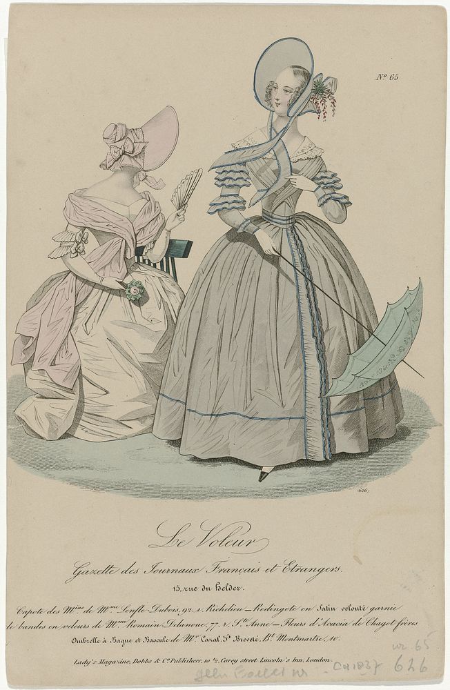 Le Voleur, ca. 1837, No. 65, Nr. 626: Capote des M.ins de Mme Lenfle-Dubois (...) (c. 1837) by anonymous