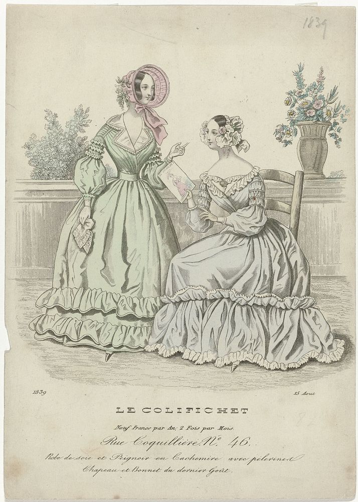 Le Colifichet, 15 août 1839 : Robe de soie et Peignoior (...) (1839) by anonymous